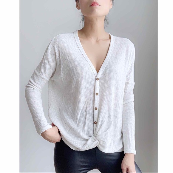 Loungewear Waffle Knitted Top - WHITE - Picture 2 of 6